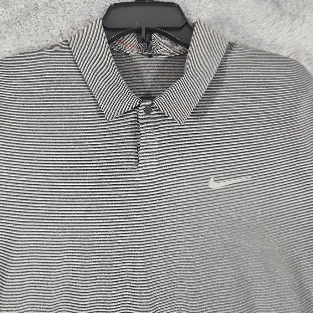 Nike Tiger Woods Dri-FIT Polo Shirt Mens Large Grey White Micro Stripe Golf L - Picture 2 of 12